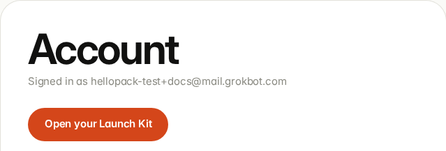 The account page with the Open your Launch Kit button