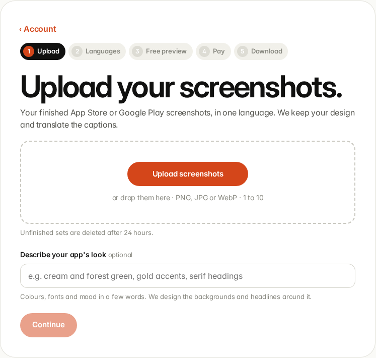 The upload box, which accepts PNG, JPG or WebP, 1 to 10 files