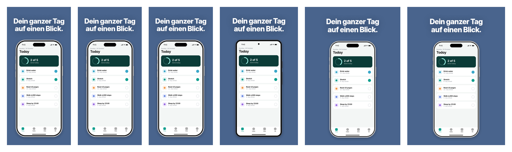 One German BookWorm screenshot shown in the five store sizes