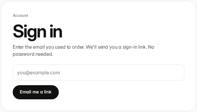 The Sign in page with an email box