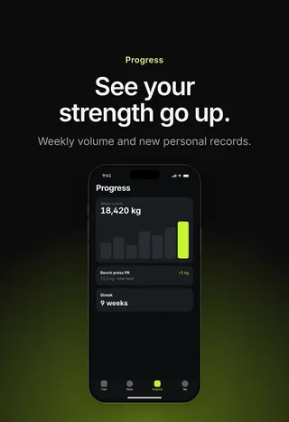 Tempo App Store screenshot 2 in English: See your strength go up.
